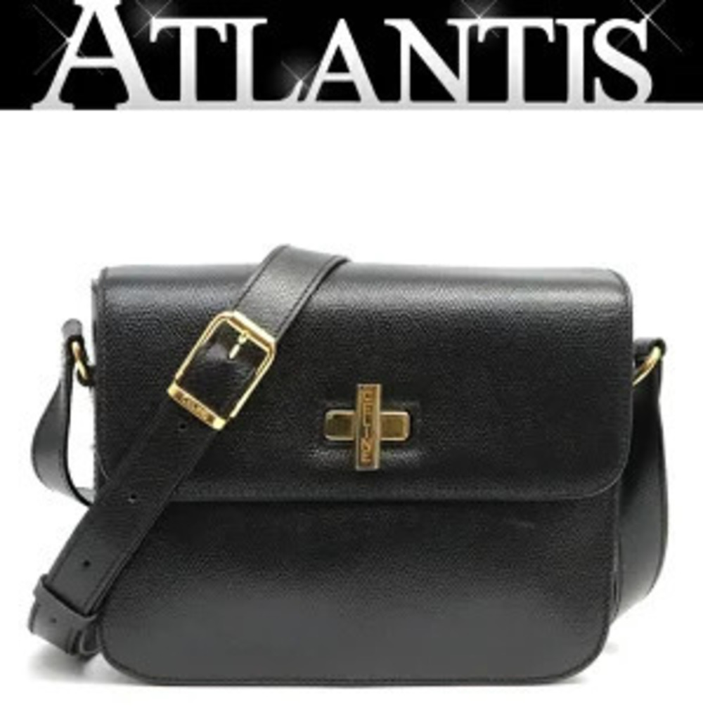 Celine Turnlock Shoulder Bag Leather Black